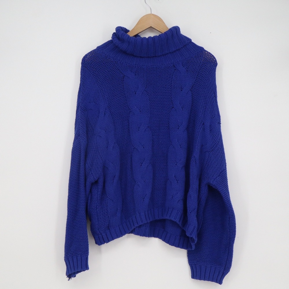Dokotoo Womens Royal Blue Cable Knit Turtleneck Sweater Relaxed Fit Size M